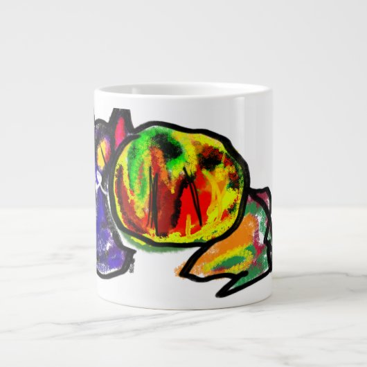 Zwarte kat in de herfst grote koffiekop (Voorkant)