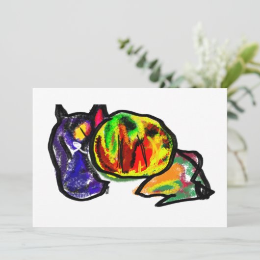 Zwarte kat in de herfst kaart (Staand voorkant)