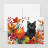 Zwarte kat in de herfst kleurrijke bladeren Briefk Briefkaart (Voorkant / Achterkant)