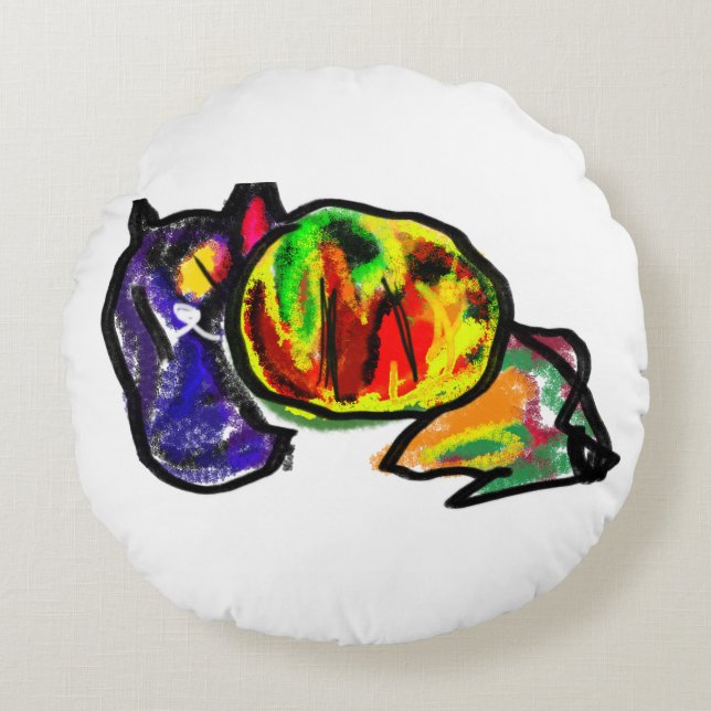 Zwarte kat in de herfst rond kussen (Voorkant)