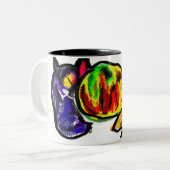 Zwarte kat in de herfst tweekleurige koffiemok (Voorkant links)