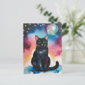 Zwarte kat in de nacht Waterverf Briefkaart (Staand voorkant)