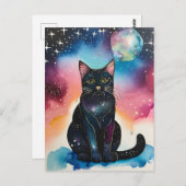 Zwarte kat in de nacht Waterverf Briefkaart (Voorkant / Achterkant)