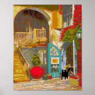 Zwarte kat in de rechtbank poster