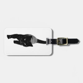 Zwarte kat in de sneeuw bagagelabel