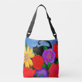 Zwarte kat in de tuin Abstracte kunst Crossbody Tas (Voorkant)