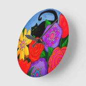 Zwarte kat in de tuin Abstracte kunst Ronde Klok (Hoek)