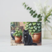 Zwarte kat in de tuin Kattenliefhebbers Briefkaart (Staand voorkant)