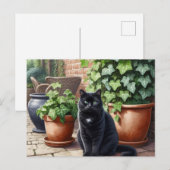 Zwarte kat in de tuin Kattenliefhebbers Briefkaart (Voorkant / Achterkant)