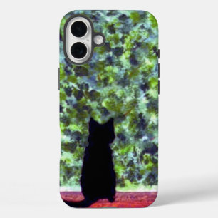 Zwarte kat in de tuin, kunst voor huisdieren iPhone 16 plus hoesje