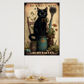 Zwarte kat in de tuin poster (Keuken)