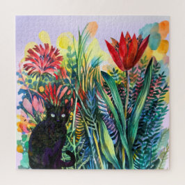 Zwarte kat in de tuin Puzzle Legpuzzel