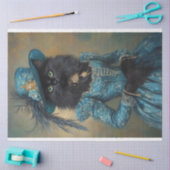Zwarte kat in een blauwe jurk Decoupage Tissuepapier (Craft)