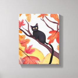 Zwarte Kat in een Boom | Herfst Eerbiedwaardig Sch Canvas Afdruk