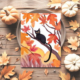 Zwarte Kat in een Boom | Herfst Herfst Griezelig S Feestdagenkaart
