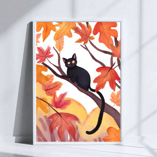 Zwarte Kat in een Boom   Herfst Herfst Griezelig S Poster