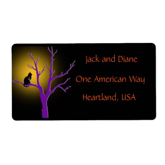 Zwarte kat in een boomlabel etiket (Voorkant)