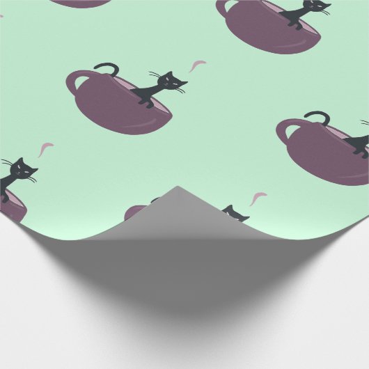 Zwarte kat in een Cup Groen Cadeaupapier (Hoek)