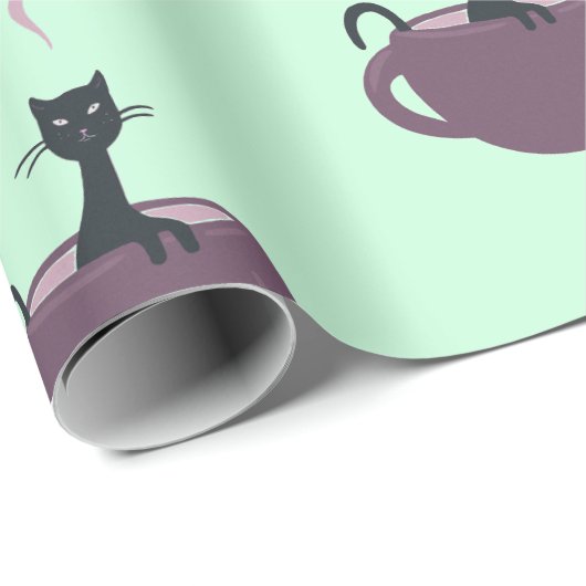 Zwarte kat in een Cup Groen Cadeaupapier (Rol Hoek)