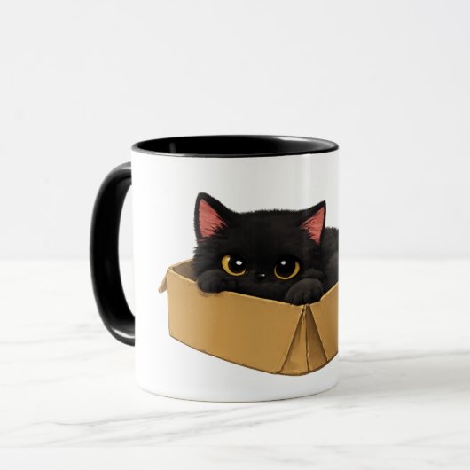 Zwarte Kat in een Doos Mok (Voorkant links)