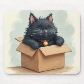 Zwarte kat in een doos muismat (Voorkant)