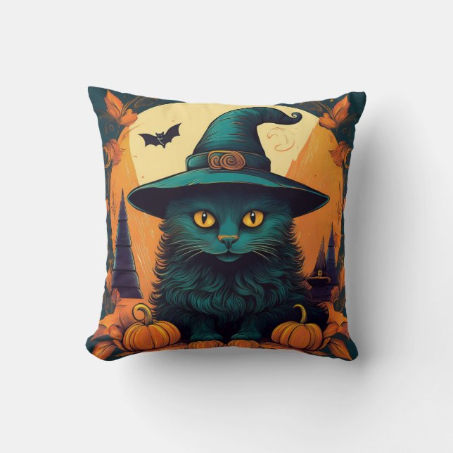Zwarte kat in een heks Pet Kussen (Voorkant)