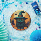 Zwarte kat in een heks Pet Papieren Bordje (Feest)