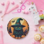 Zwarte kat in een heks Pet Papieren Bordje (Feest)
