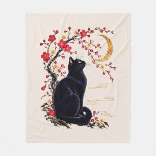 Zwarte kat in een Japanse maantuin Fleece Deken