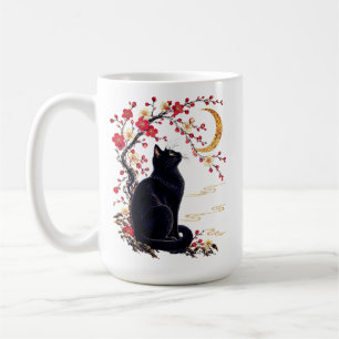 Zwarte kat in een Japanse maantuin Koffiemok