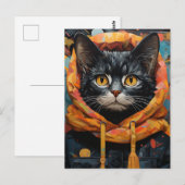 Zwarte kat in een jas briefkaart (Voorkant / Achterkant)