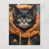 Zwarte kat in een jas briefkaart (Voorkant)