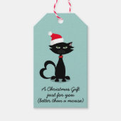 Zwarte kat in een kerstcadeautje met kerstcadeaus cadeaulabel (Voorkant)