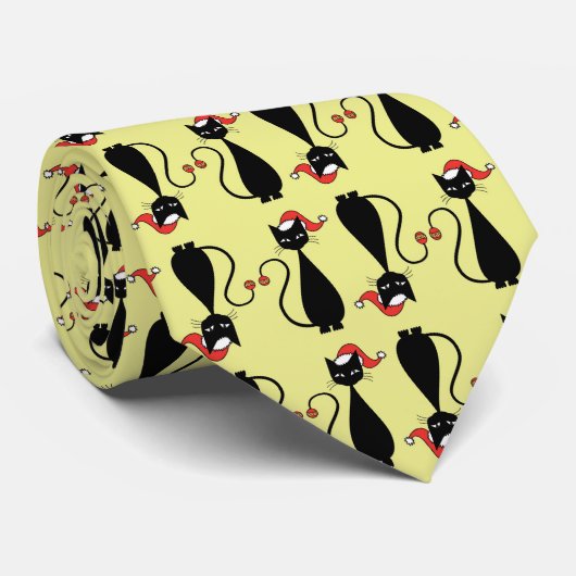 Zwarte kat in een kerstPet Stropdas (Opgerold)