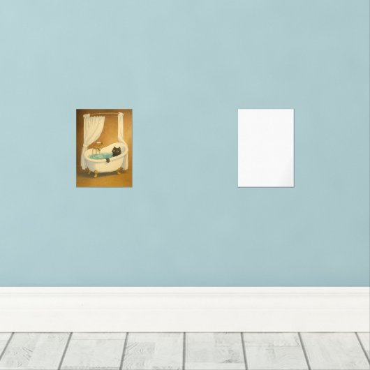 Zwarte kat in een klauwvoetbad Art Print Muurkunst Sets (Houten vloer)