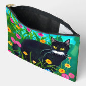 Zwarte kat in een kleurrijke bloementuin etui (Open)