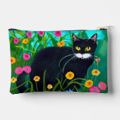 Zwarte kat in een kleurrijke bloementuin etui (Achterkant)