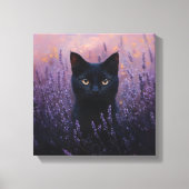Zwarte kat in een lavendelveld illustratie canvas afdruk (Voorkant)