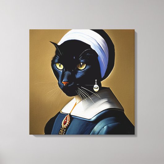 Zwarte kat in een parel canvas afdruk (Voorkant)