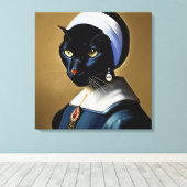 Zwarte kat in een parel canvas afdruk (Insitu (Houten vloer))