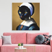 Zwarte kat in een parel canvas afdruk (Insitu (Woonkamer))