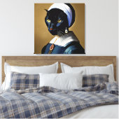 Zwarte kat in een parel canvas afdruk (Insitu (Slaapkamer))