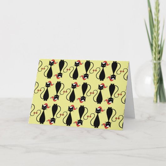 Zwarte kat in een Pet Feestdagen Kaart (Voorkant)