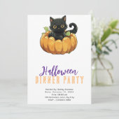 Zwarte kat in een pompoen Halloween Diner Party Kaart (Staand voorkant)