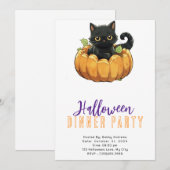Zwarte kat in een pompoen Halloween Diner Party Kaart (Voorkant / Achterkant)