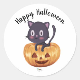 Zwarte kat in een pompoen | Halloween Sticker