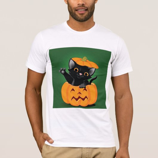 Zwarte kat in een pompoen Mannen T-shirt (Voorkant)
