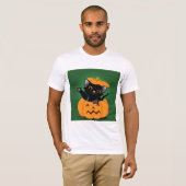 Zwarte kat in een pompoen Mannen T-shirt (Voorkant volledig)
