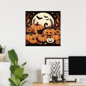 Zwarte kat in een pompoen patch poster (Thuiskantoor)