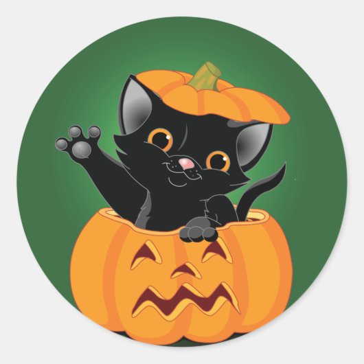 Zwarte kat in een pompoen Stickers (Voorkant)